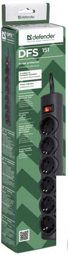 Сетевой фильтр Defender 6 розеток, 1.8 м, черный (DFS 151)