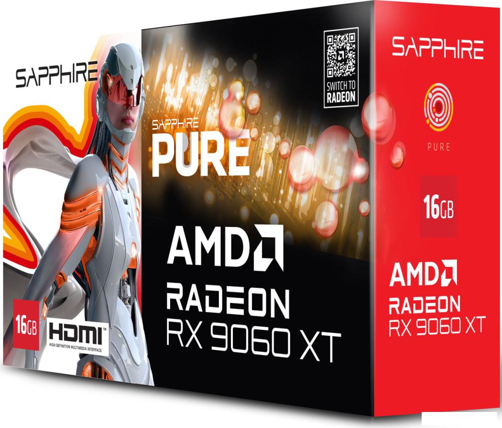 Видеокарта Sapphire Pure Radeon RX 9060 XT 16GB 11350-02-20G