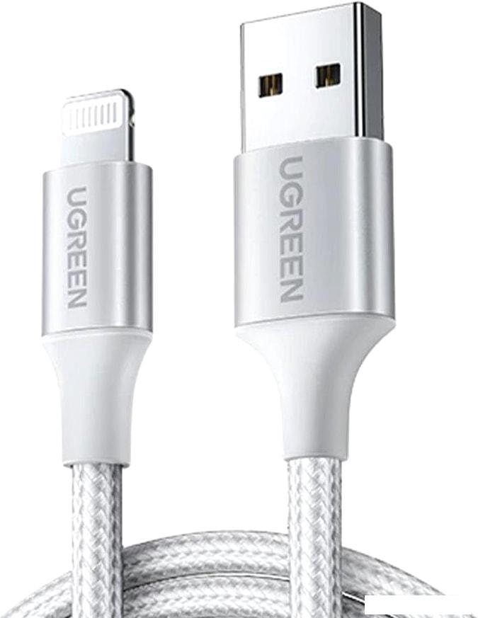 Кабель Ugreen US199 60161 USB Type-A - Lightning (1 м, белый/серебристый)