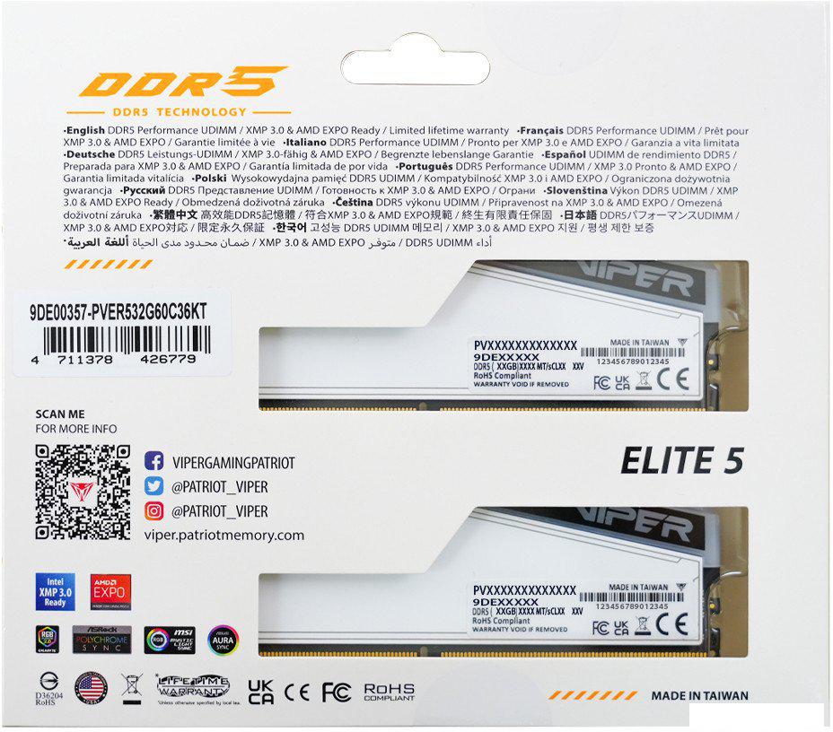 Оперативная память Patriot Viper Elite 5 RGB TUF Gaming Alliance 2x16ГБ DDR5 6000 МГц PVER532G60C36KT