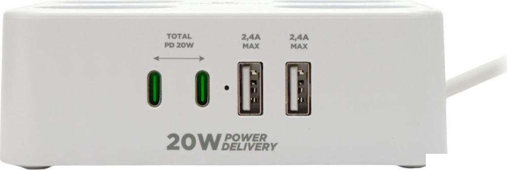 Сетевой фильтр Cablexpert PLT-4-C2U2-W-2