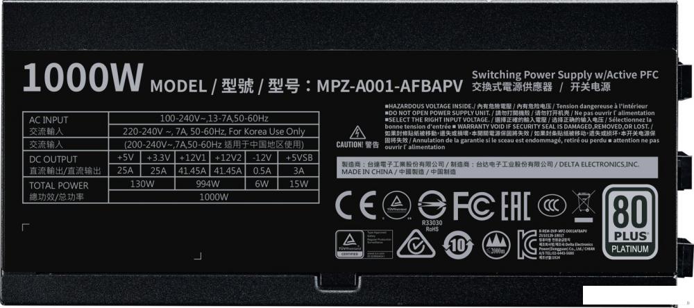 Блок питания Cooler Master V1000 Platinum MPZ-A001-AFBAPV