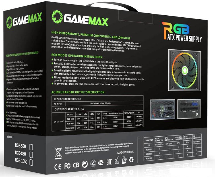 Блок питания GameMax RGB-550