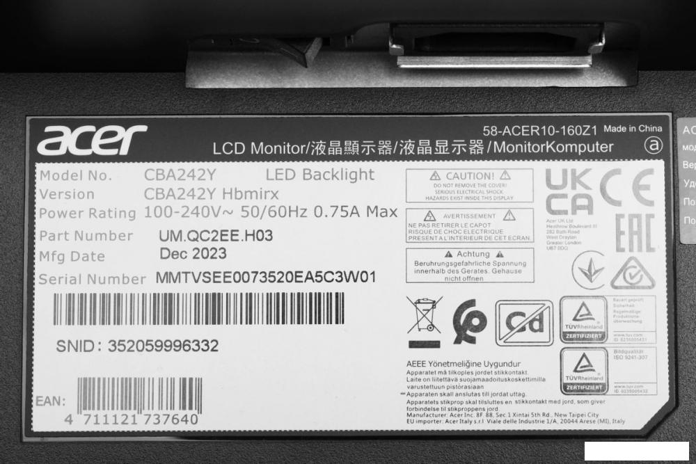 Монитор Acer CBA242YHbmirx UM.QC2EE.H03 Монитор Acer CBA242YHbmirx UM.QC2EE.H03