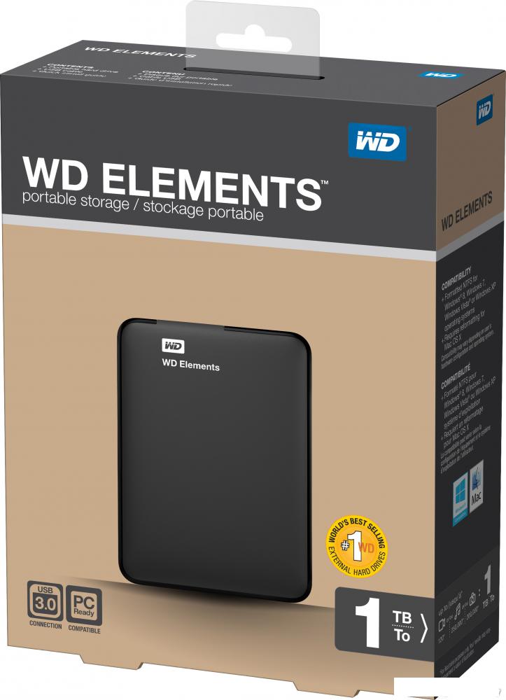 Внешний накопитель WD Elements Portable 1TB (WDBUZG0010BBK)