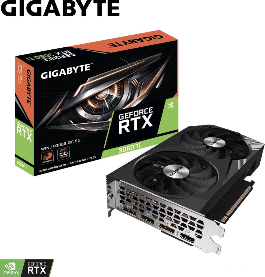 Видеокарта Gigabyte GeForce RTX 3060 Ti Windforce OC 8G GV-N306TWF2OC-8GD Видеокарта Gigabyte GeForce RTX 3060 Ti Windforce OC 8G GV-N306TWF2OC-8GD