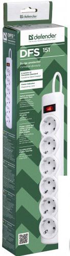 Сетевой фильтр Defender 6 розеток, 1.8 м, белый (DFS 151)