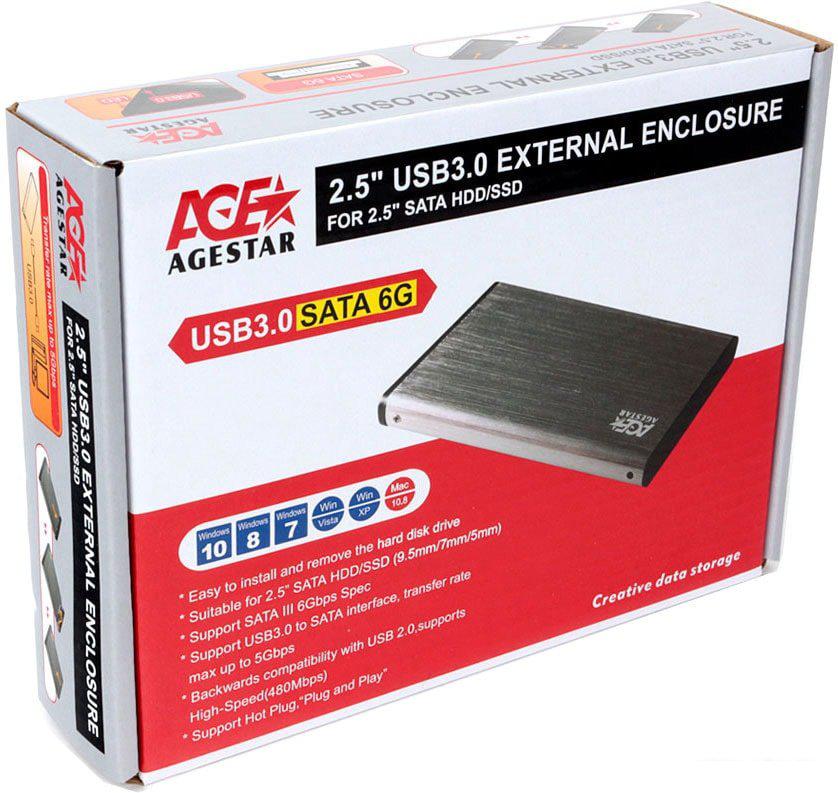 Бокс для накопителей 2.5" AgeStar 3UB2O9-6G (серебристый)