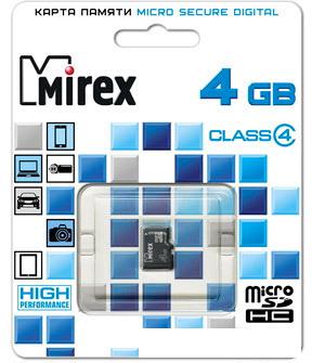 Карта памяти Mirex microSDHC (Class 4) 4GB (13612-MCROSD04)