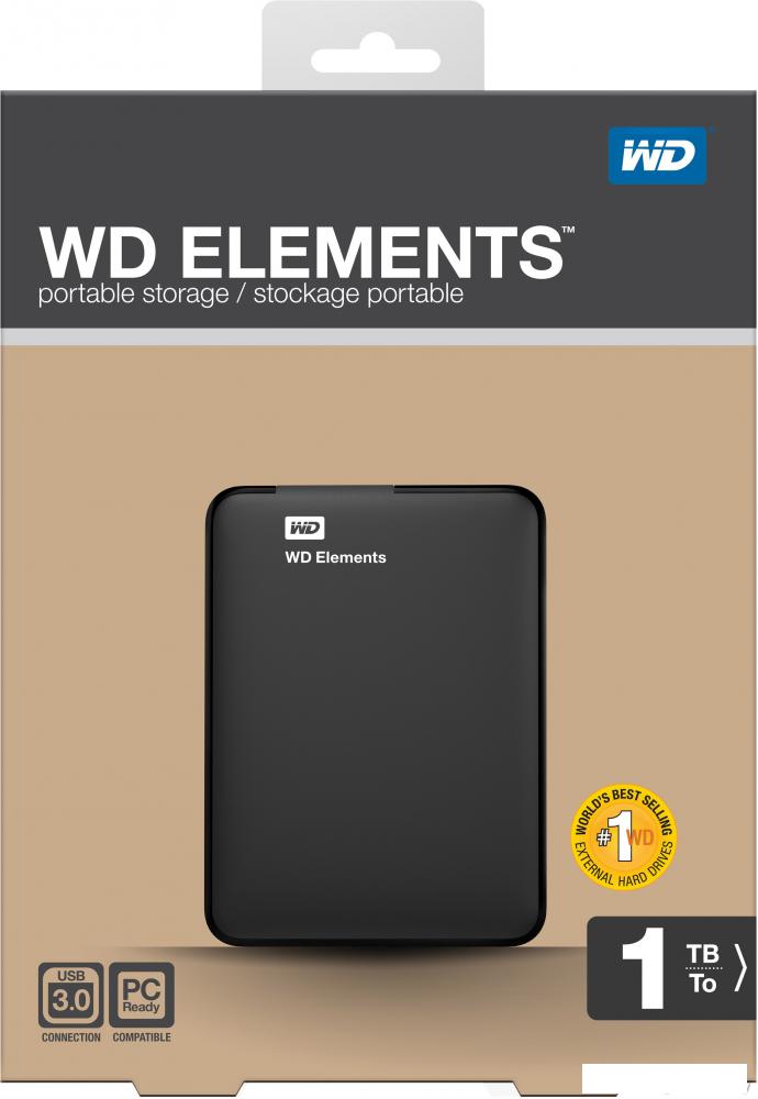 Внешний накопитель WD Elements Portable 1TB (WDBUZG0010BBK)