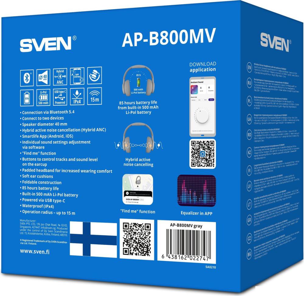 Наушники SVEN AP-B800MV (серый)