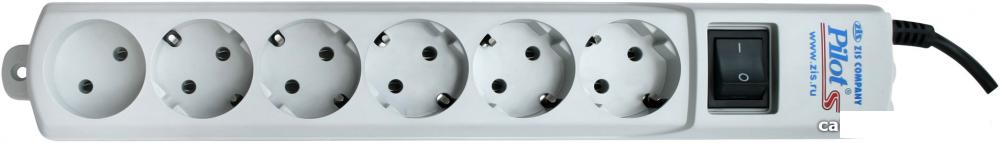 Сетевой фильтр ZIS Pilot S 6 розеток, 10 м, серый