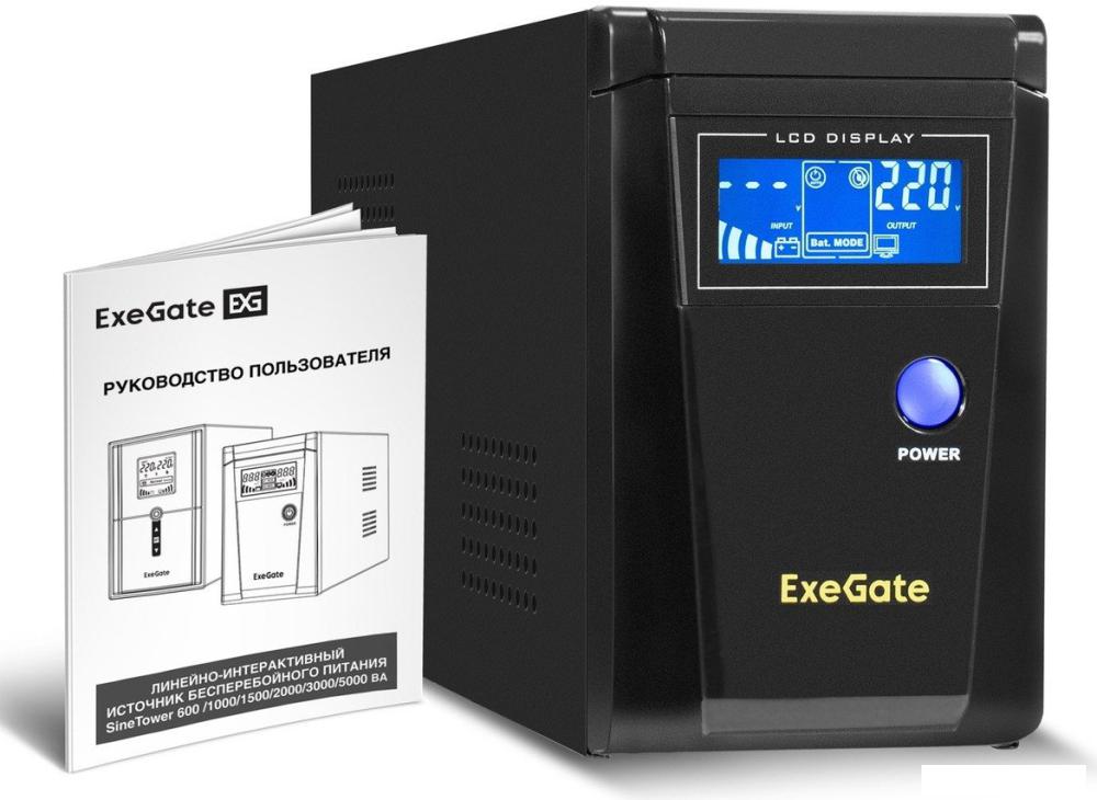 Источник бесперебойного питания ExeGate SineTower SN-600.LCD.AVR.2SH EX295980RUS