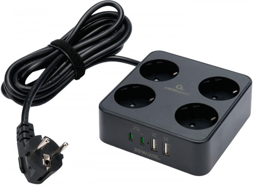 Сетевой фильтр Cablexpert PLT-4-C2U2-B-3