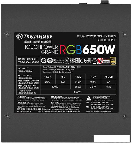 Блок питания Thermaltake Toughpower Grand RGB 650W Gold (RGB Sync Edition)