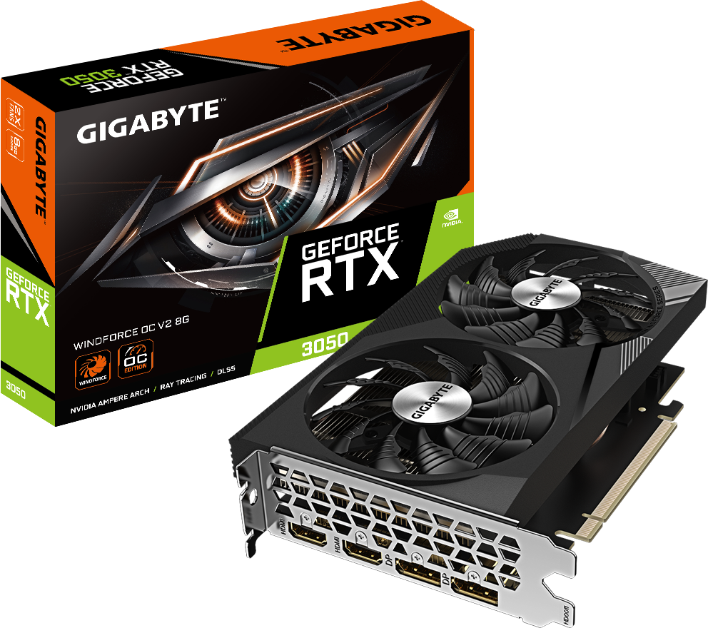 Видеокарта Gigabyte GeForce RTX 3050 Windforce OC V2 8G GV-N3050WF2OCV2-8GD