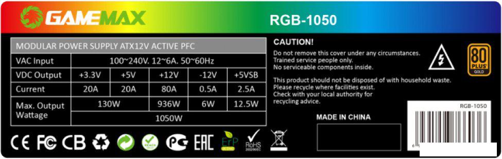Блок питания GameMax RGB-1050