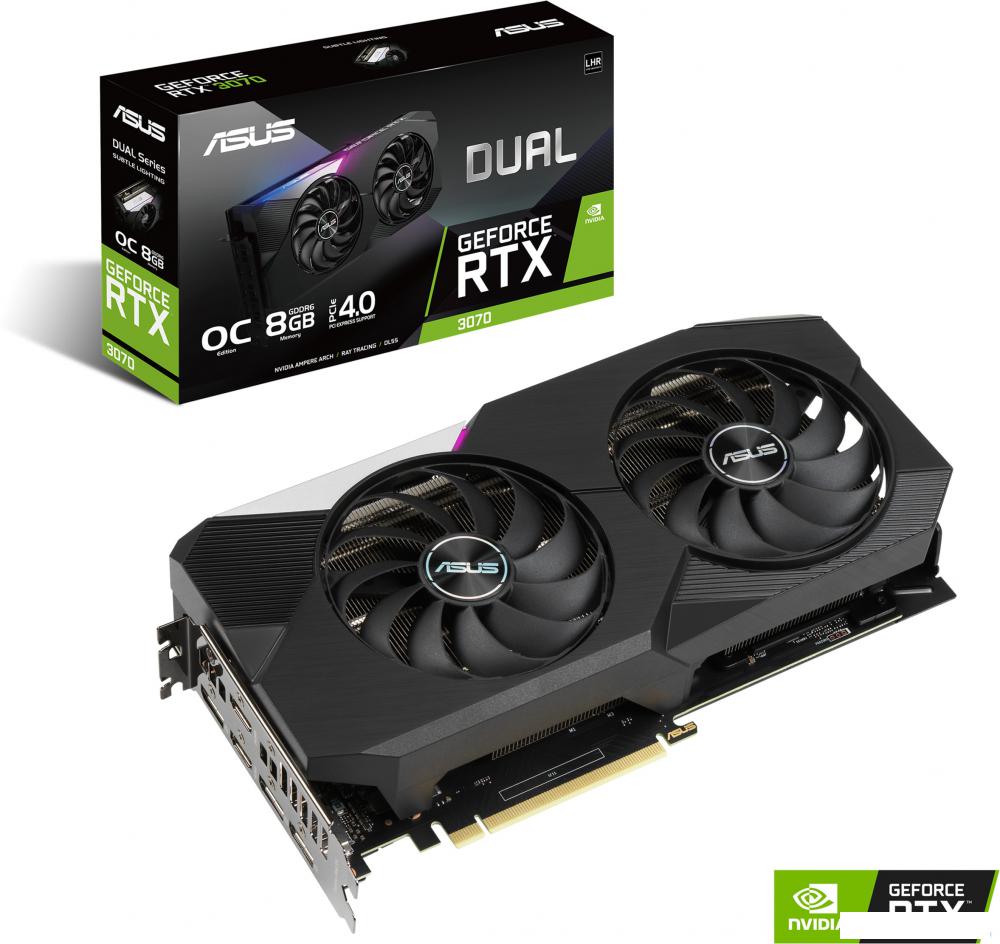 Видеокарта ASUS Dual GeForce RTX 3070 V2 OC 8GB GDDR6 LHR DUAL-RTX3070-O8G-V2 Видеокарта ASUS Dual GeForce RTX 3070 V2 OC 8GB GDDR6 LHR DUAL-RTX3070-O8G-V2