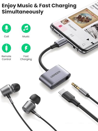 Адаптер Ugreen CM231 60164 USB Type-C - USB Type-C, 3.5 мм