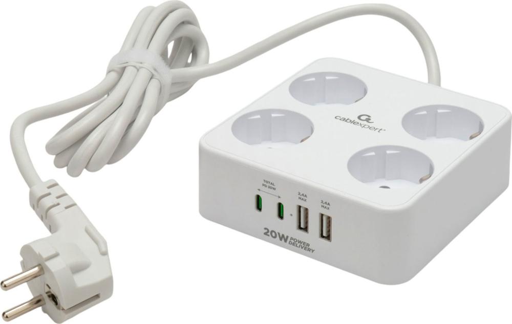 Сетевой фильтр Cablexpert PLT-4-C2U2-W-2