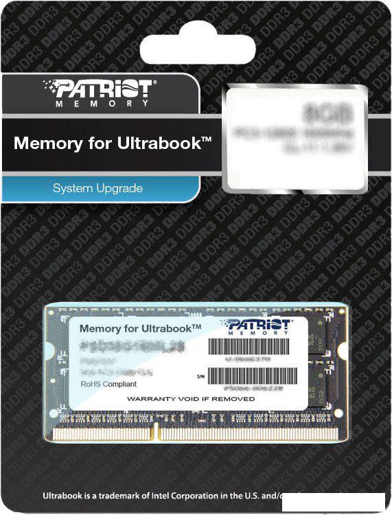 Оперативная память Patriot Memory for Ultrabook 4GB DDR3 SO-DIMM PC3-12800 (PSD34G1600L2S)