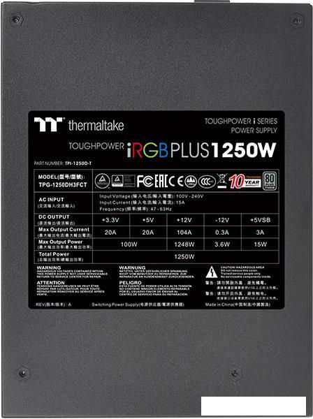 Блок питания Thermaltake Toughpower iRGB PLUS 1250W Titanium PS-TPI-1250DPCTEU-T