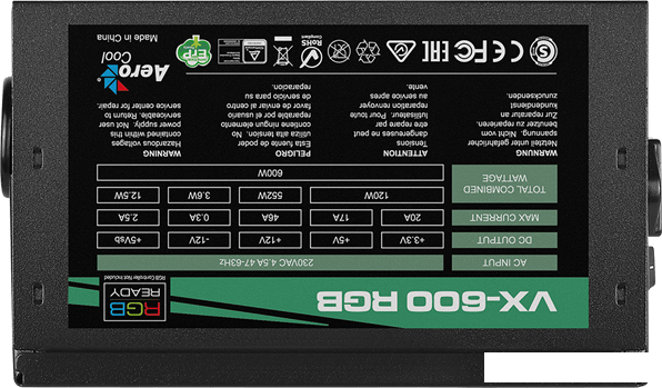 Блок питания AeroCool VX-600 RGB