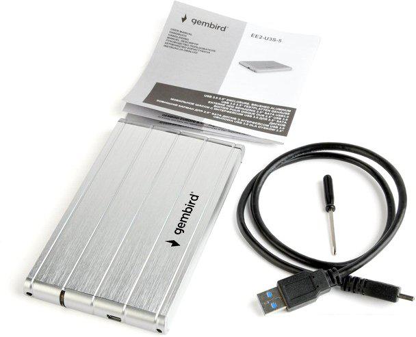 Бокс для накопителей 2.5" Gembird EE2-U3S-5-S (серебристый)
