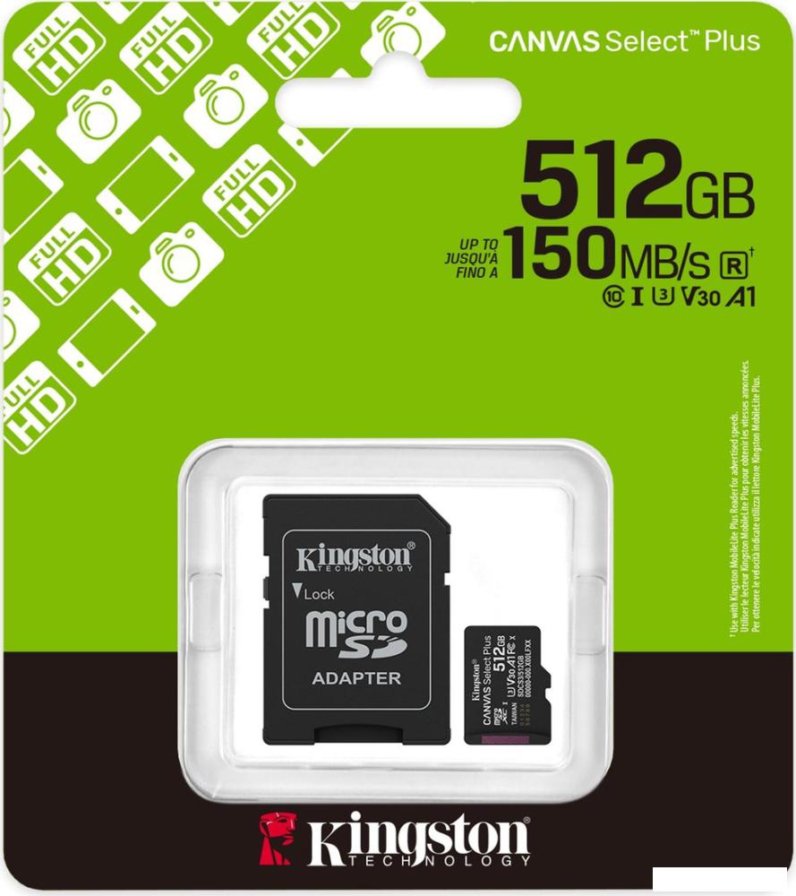 Карта памяти Kingston Canvas Select Plus microSDXC 512GB SDCS3/512GB (с адаптером)