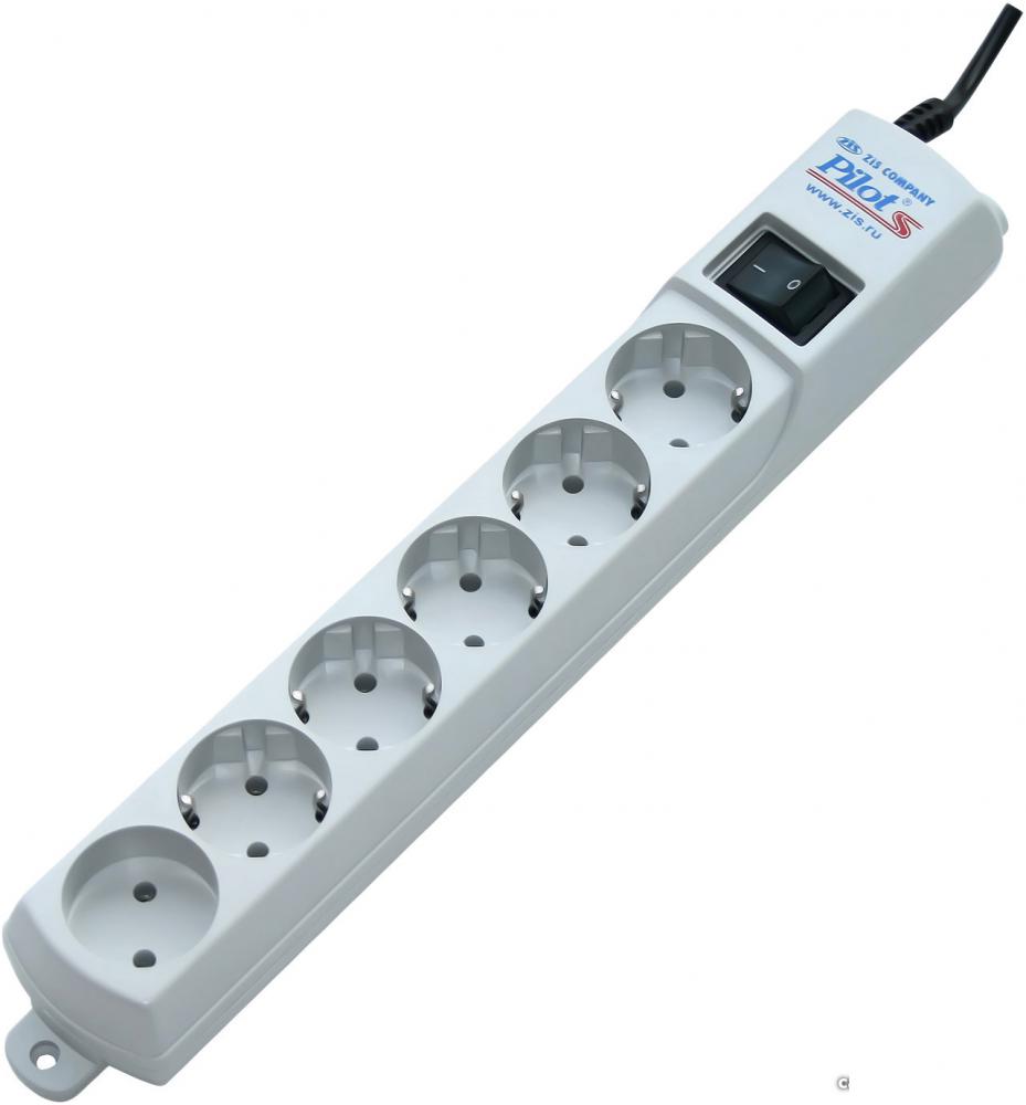 Сетевой фильтр ZIS Pilot S 6 розеток, 10 м, серый