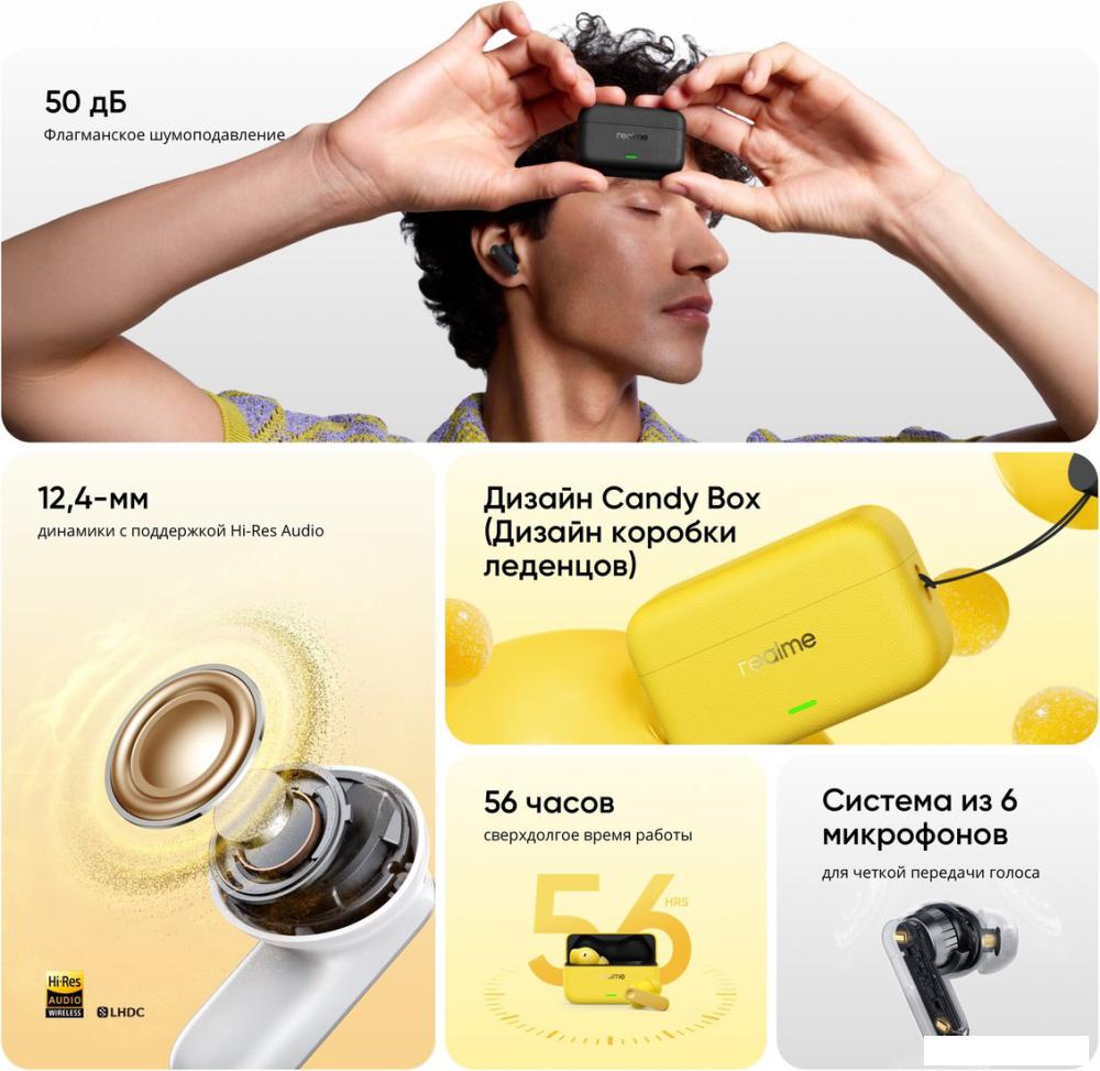 Наушники Realme Buds T500 Pro (белый/серебристый)